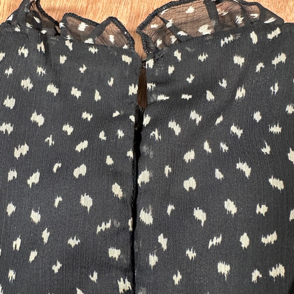 Zara Ruffle Mini Dress Women XS Black White Dot Long Sleeve Tiered Chiffon - Picture 4 of 10